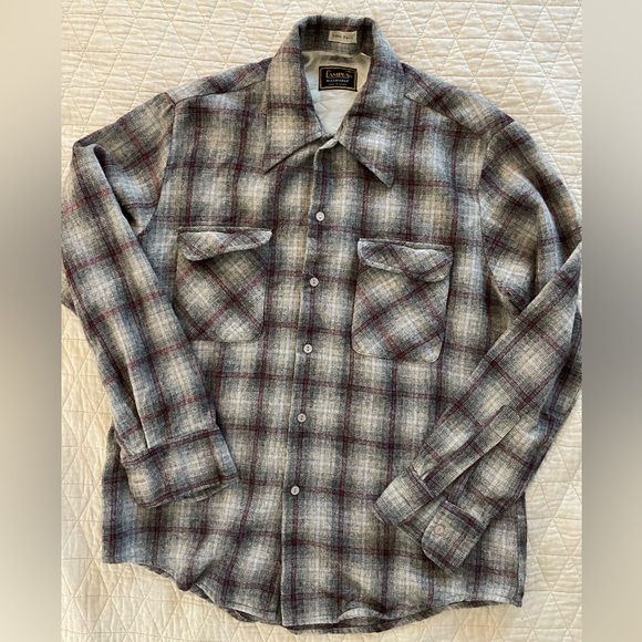 Campus Vintage 1950’s Heather Check Patch Pocket Wool Sport Shirt Size M - Picture 2 of 5